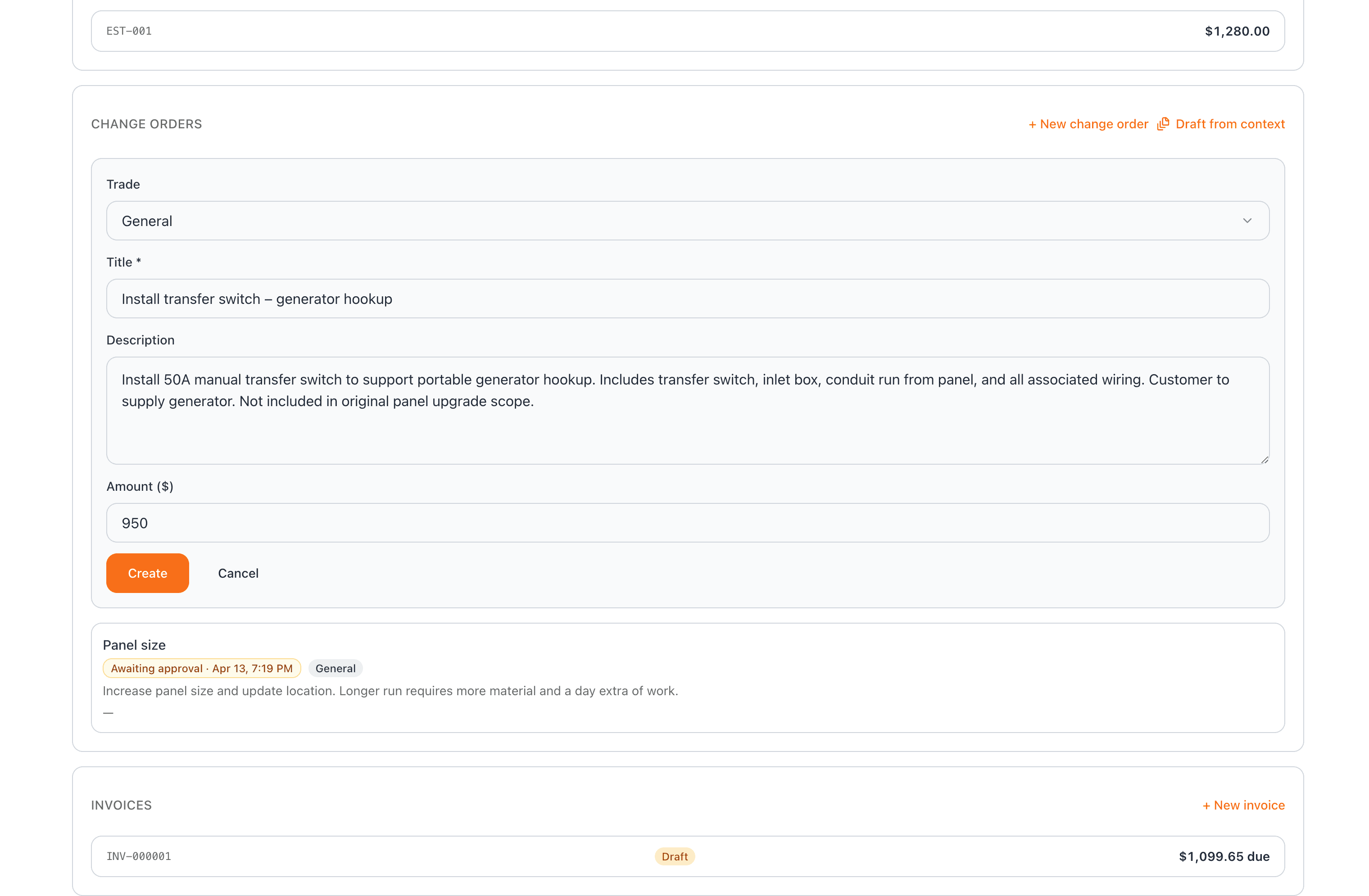 Fieldwright change order in client approval flow